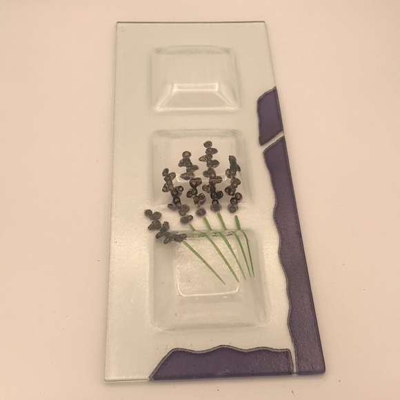 Fused Glass 3 Section Tray w/ Lavender Motif - Picture 3 of 6